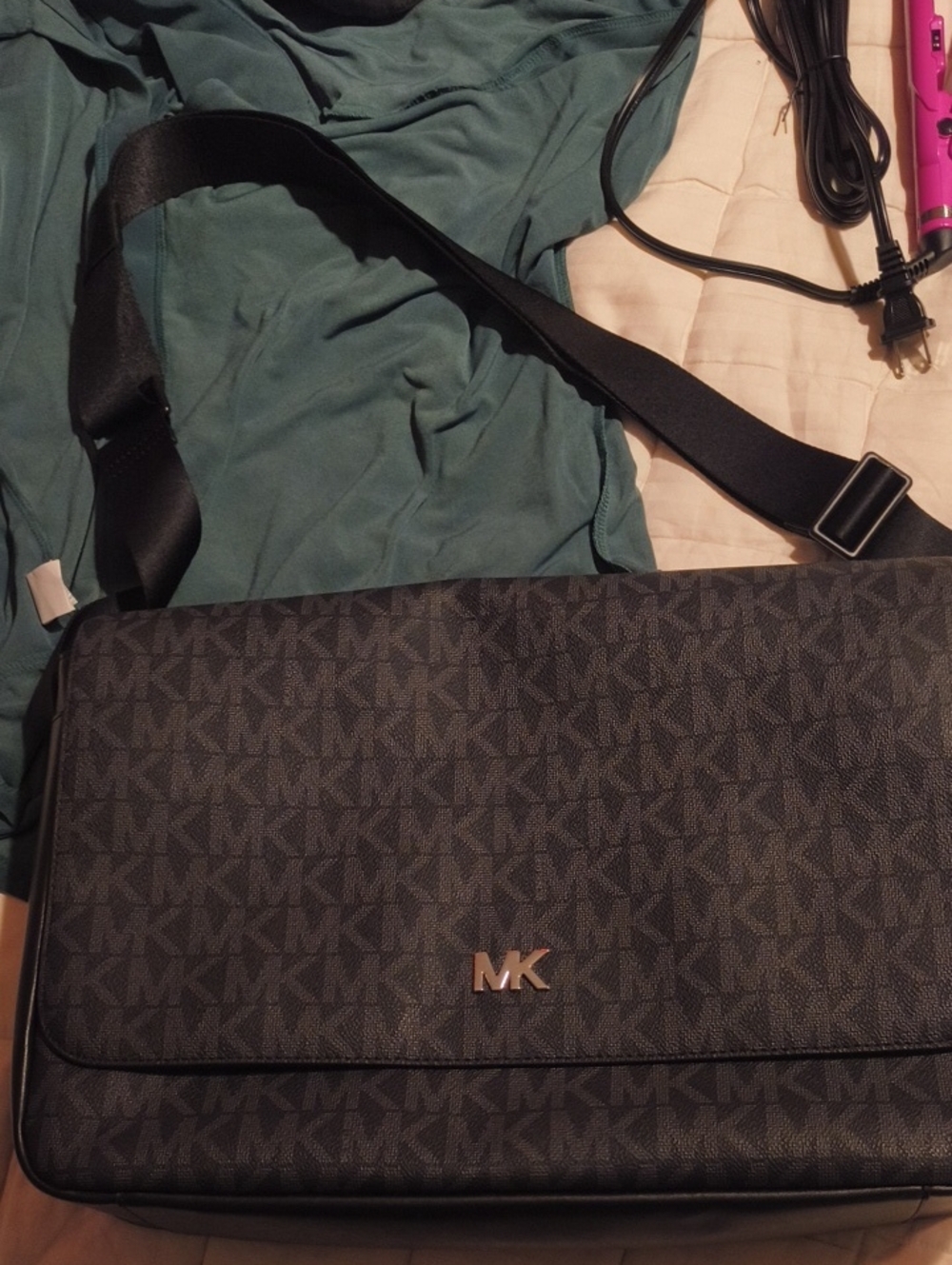 Michael Kors Men’s Black/Gray MK Monogram Messenger Bag